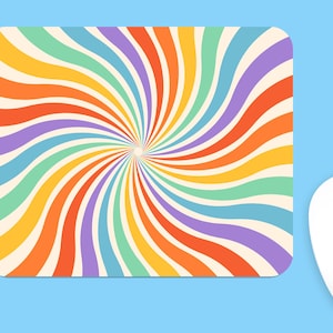 Groovy Abstrakter Regenbogen Mauspad, süßes Einzigartiges abstraktes Regenbogen Mauspad Gewellte bunte Groovy Ästhetische Schreibtischmatte, coole kleine Mausunterlage