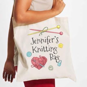 Benutzerdefinierte Name Stricktasche - Perfektes Geschenk für eine Crafty Oma, Schwester, Mutter, Freundin - Personalisierbare, personalisierte gedruckte Tote Canvas