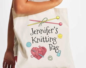 Custom Name Knitting Bag - Perfect present for a Crafty Grandma, Sister, Mother, Friend - Personalisable, Personalised Printed Tote Canvas