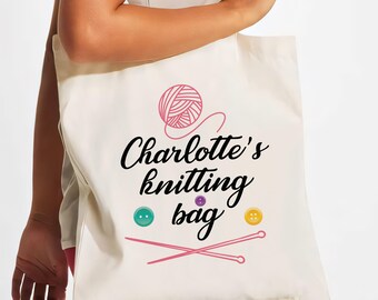 Personalised knitting bag, Personalized gift for knitter with name, Knitting Tote Bag, Knitting Shopping Bag, Nanny, granny, mammie gift
