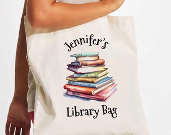 Personalized Book Bag, Custom Book Lover Tote, Customized Library Bag, Bookworm Gift Bag, Library Bag For Kids & Teacher, Bookish Tote Bag