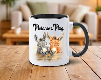 PERSONALISED Donkey Mug with Name, Funny Animal Cup, Custom Birthday Present for Mum, Farmer