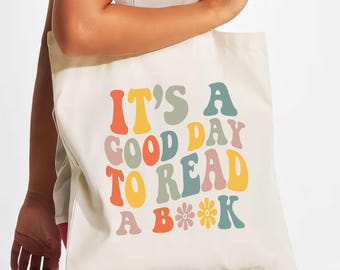 読書にぴったりなトートバッグ - 美しいブックバッグ、BookTokのトレンド感あふれるトートバッグ、レトロな文学キャンバスバッグ、Y2K読書好きへのギフト
