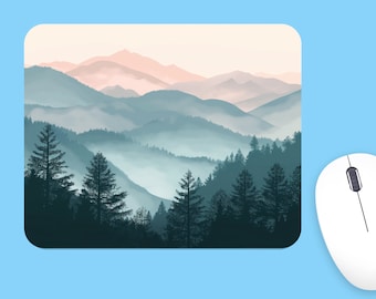 Hazy Mountain Forest Mousepad, Soft Polyester, Unique Desk Decor