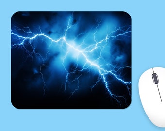 Blue Lightning Mouse Pad, Polyester Fabric, Rubber Base