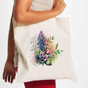 Floral Tote Bag, Wildflower Totes, Canvas Tote Bag, Shopping Bag, Gift For Women Totes, Birthday Gift Bag, Bridal Gift Tote Bag, Library Bag