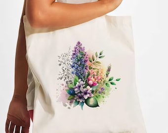 Floral Tote Bag, Wildflower Totes, Canvas Tote Bag, Shopping Bag, Gift For Women Totes, Birthday Gift Bag, Bridal Gift Tote Bag, Library Bag