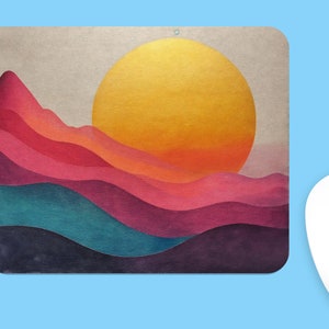 Colorful Abstract SUN & MOUNTAINS MOUSEPAD, Soft Polyester Mouse Pad, Premium Printing, Long-Lasting Colors, Unique Design, Thoughtful Gift