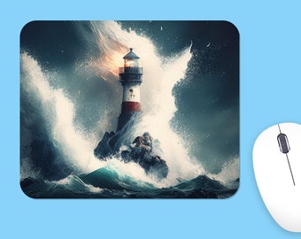 Lighthouse Waves Mousepad, Soft Polyester, Unique Desk Decor