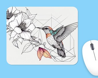 Hummingbird and Flowers Mousepad, Soft Polyester Mouse Pad
