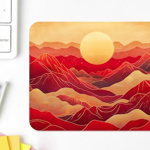 Red And Gold SUN MOUNTAINS Art MOUSEPAD, Soft Polyester Mouse Pad, Premium Printing, Long-Lasting Colors, Unique Design, Thoughtful Gift