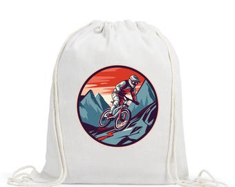 Personalized Mountain Bike Drawstring Bag, Kids School Bag, Personalized Gym Bag, Bike Bag, Back to School, Drawstring Bag Kids, PE Bag Kit