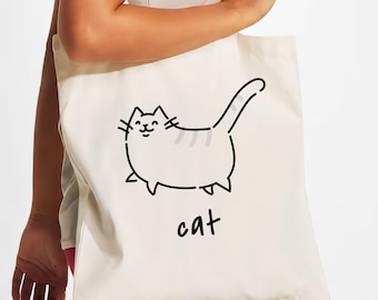Cat Tote Bag, Cream Canvas Shopper Bag