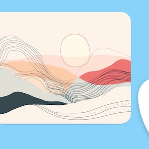 Simple Abstract SUN & MOUNTAINS Mouse Pad, Soft Polyester Mousepad, Premium Printing, Long-Lasting Colors, Unique Design, Thoughtful Gift