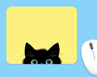 Black Cat Peeking Mouse Pad, Soft Polyester, Unique Design