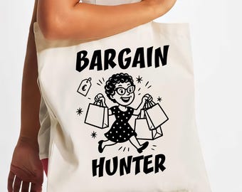 Bargain Hunter Tote Bag - Retro Shopping Lady, Reusable Eco Shopper