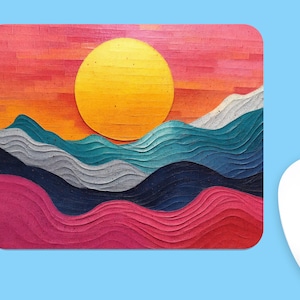 Abstract Colorful SUN & MOUNTAINS MOUSEPAD, Soft Polyester Mouse Pad, Premium Printing, Long-Lasting Colors, Unique Design, Thoughtful Gift
