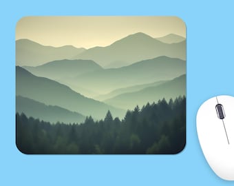 Hazy Mountain Landscape Mousepad, Polyester Fabric, Non-Slip Rubber Base