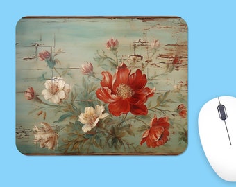 Vintage Floral Mouse Pad, Painted Flowers, Unique Design