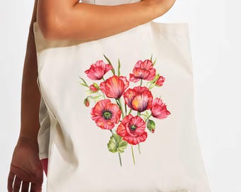 Floral Tote Bag, Wildflower Totes, Canvas Tote Bag, Shopping Bag, Gift For Women Totes, Birthday Gift Bag, Bridal Gift Tote Bag, Library Bag