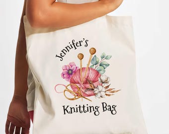 Personalised knitting bag, Personalized gift for knitter with name, Knitting Tote Bag, Knitting Shopping Bag, Nanny, granny, mammie gift