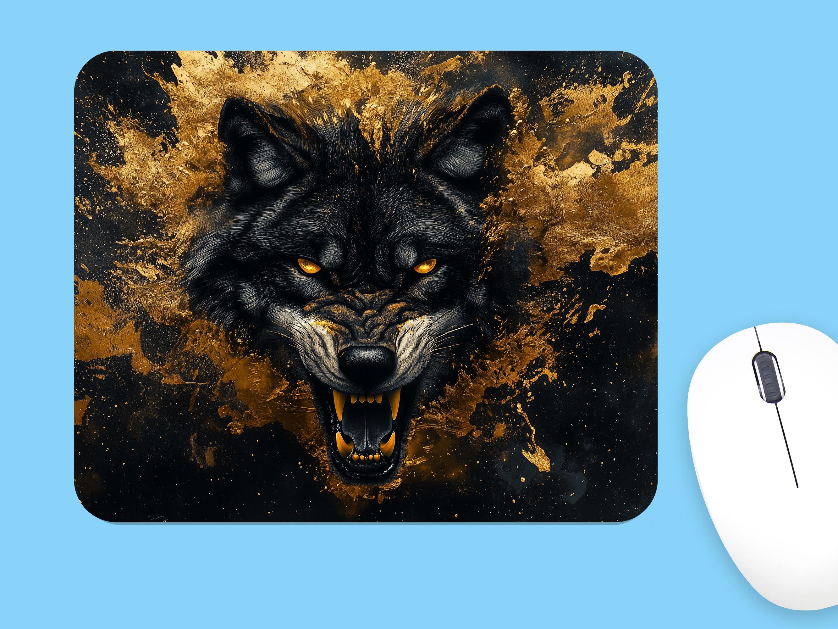Gold Black Wolf Mouse Pad, Unique Design, Office Gift - Etsy
