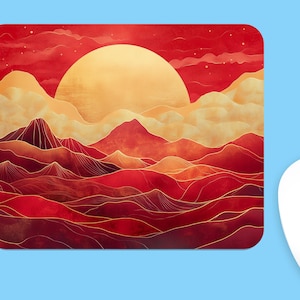 Red & Gold SUN MOUNTAINS Art MOUSEPAD, Soft Polyester Mouse Pad, Premium Printing, Long-Lasting Colors, Unique Design, Thoughtful Gift
