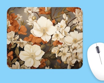 Alfombrilla de ratón floral, diseño de flores blancas, impresión de alta calidad, regalo para la oficina.