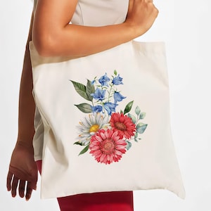 Floral Tote Bag, Wildflower Totes, Patriotic Totes, Shopping Bag, Women Totes, Birthday Gift Bag, Bridal Gift Tote Bag, Gift Totes