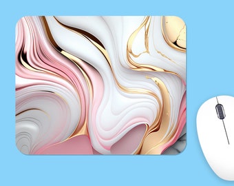 White Pink Marble With Gold MOUSEPAD, Soft Polyester Mouse Pad, Premium Printing, Long-Lasting Colors, Unique Design, Thoughtful Gift