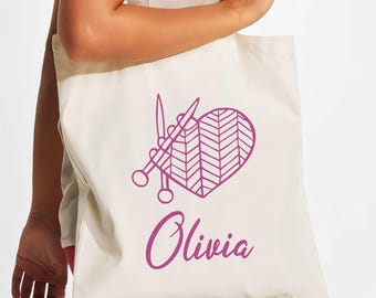 Personalised knitting bag, Personalized gift for knitter with name, Knitting Tote Bag, Knitting Shopping Bag, Nanny, granny, mammie gift