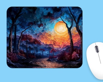Mystical Forest Mousepad, Sunset Mountain Design, Soft Polyester