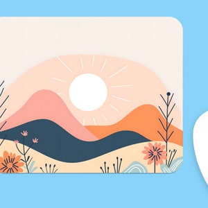 Simple Minimal SUN & MOUNTAINS MOUSEPAD, Soft Polyester Mouse Pad, Premium Printing, Long-Lasting Colors, Unique Design, Thoughtful Gift
