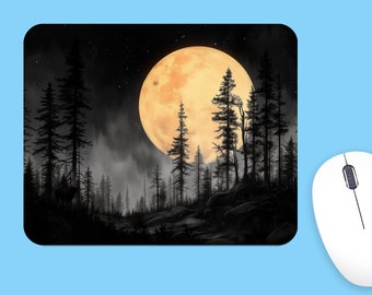 Full MOON Night Forest MOUSE PAD Soft Polyester, Premium Printing, Long-Lasting Colors, Unique Design, Thoughtful Gift, Office gift