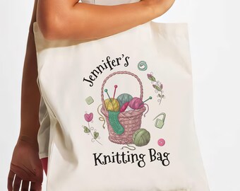 Custom Crochet & Knitting Tote Bag – Perfect for Crafters, Gifts for Grandma, Nanny, and Mom. Knitting Tote Bag. Knitting Shopping Bag.