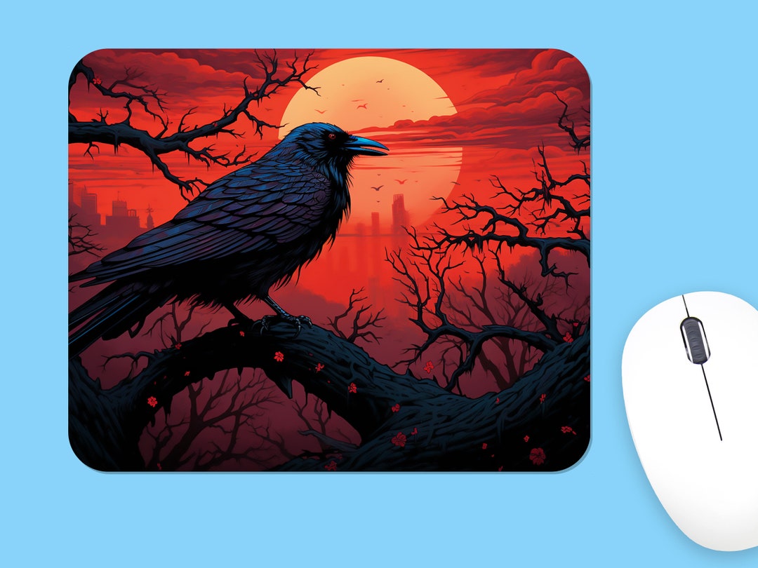 Crow Mouse Crow Mouse Pad, Gothic Bird Art, Unique Office Gift - Etsy