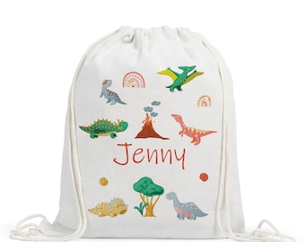 Personalised Dinosaurs Drawstring Bag, Kids School Bag, Personalized Gym Bag, Swimming Bag, Back to School, Drawstring Bag Kids, PE Bag Kit