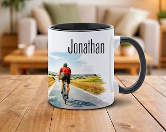 Personalized Cycling Ceramic Mug, Custom Cyclist Coffee Cup, Bike Lover Gift