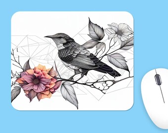 Bird and Flower Mousepad, Soft Polyester, Unique Design