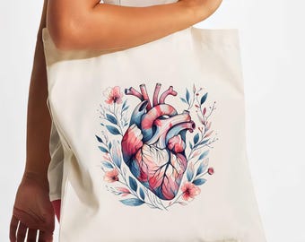 Anatomical Heart Tote Bag: Floral Love Tote, Bridesmaid Gift