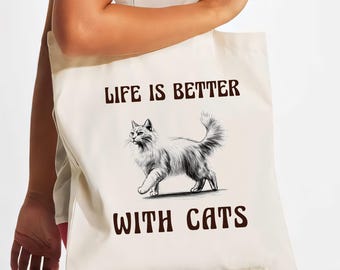 Life Is Better With Cats, Cat Lover Gift, Kitten Tote Bag, Shopping Bag, Cats, Tote Bag Aesthetic, Animal Lover, Tote Bag, Canvas Tote Bag
