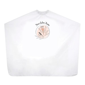 White Haircutting Cape with Pre-Made Logo for Salons & Barbers - Customizable Text