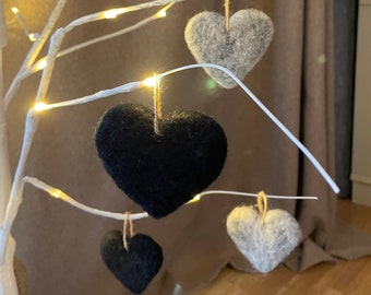 felted heart decorations