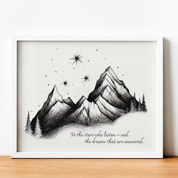 ACOTAR Series Art Print - Velaris Night Court | Bookish Gift Quote Wall Art, To The Stars Who Listen | Line Art, Gallery Wall SJM