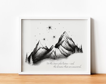 ACOTAR Series Art Print - Velaris Night Court | Bookish Gift Quote Wall Art, To The Stars Who Listen | Line Art, Gallery Wall SJM