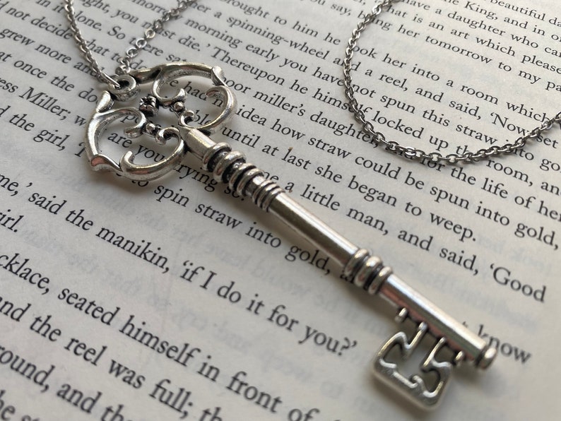 Silver Skeleton Key Necklace Ornate Key Necklace Skeleton Keys Fancy Key Necklace Romantic Gift For Him Pendant For Women or Men Chain