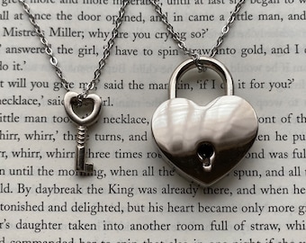 Heart Lock and Key Matching Set | Cute Couple Necklaces | Matching Necklaces | Gift for Him or Her | Key to my Heart | Silver Gold Bronze
