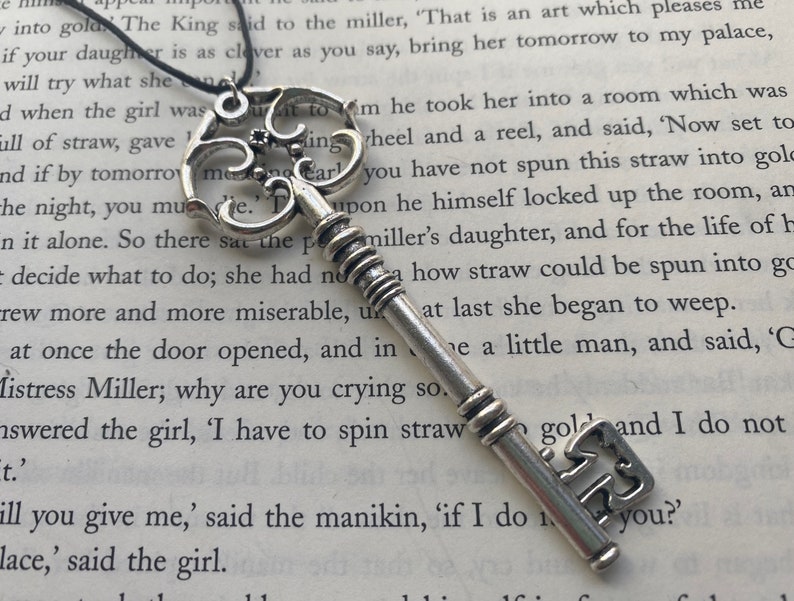 Silver Skeleton Key Necklace Ornate Key Necklace Skeleton Keys Fancy Key Necklace Romantic Gift For Him Pendant For Women or Men Cord