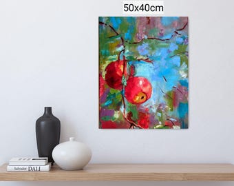 Still life with red apples 50 x 40 cm – Original oil painting on canvas, Modern wall art