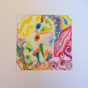 Acquerello su carta di alta qualità. Quadro 25×25 cm Passepartout 40×40 cm - Microcosmo dei sogni